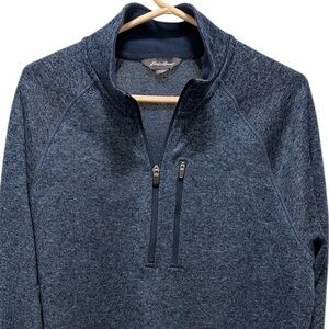 Eddie Bauer Quarter Zip Sweater Marled Navy Blue L